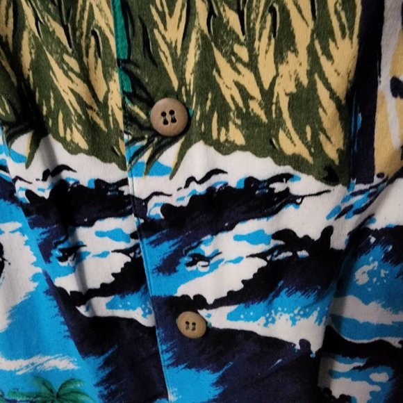 Men's XL Wingo Green Hawaiian Print Short Sleeve Button Down Shirt - Picture 4 of 8